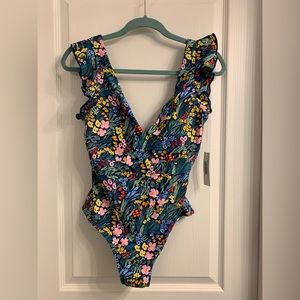 Summersalt x Rifle Paper Company Navy Floral Ruffle Backflip Swimsuit NTW